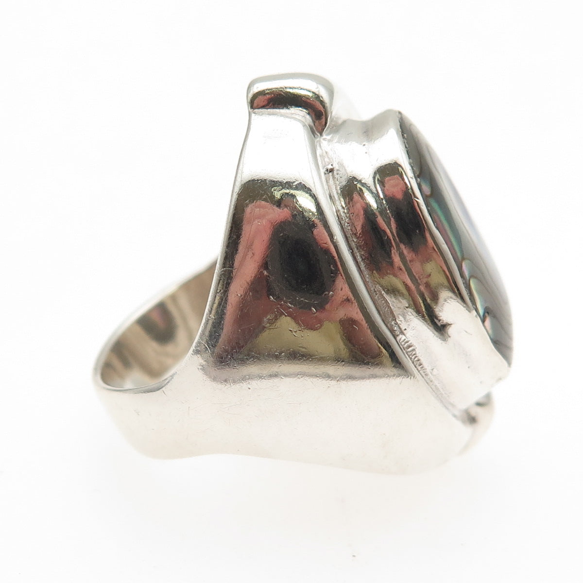 925 Sterling Silver Vintage Mexico Real Abalone Shell Modernist Ring Size 7.25