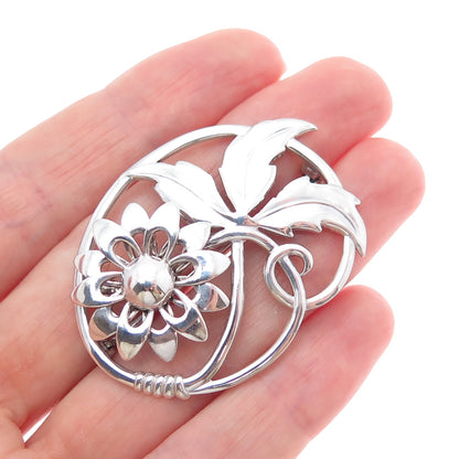 W. E. RICHARDS 925 Sterling Silver Vintage Flower Oxidized Pin Brooch