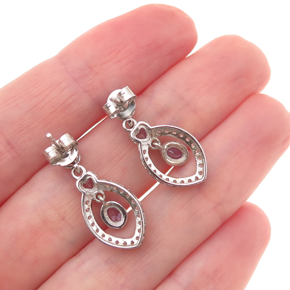 Chuck Clemency 925 Sterling Silver Real Tanzanite & White Topaz Dangle Earrings