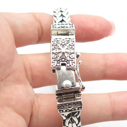 925 Sterling Silver Vintage Spiga/Wheat Link Heavy Bangle Bracelet 7.75"