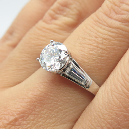 925 Sterling Silver Round & Tapered Baguette-Cut C Z Engagement Ring Size 8