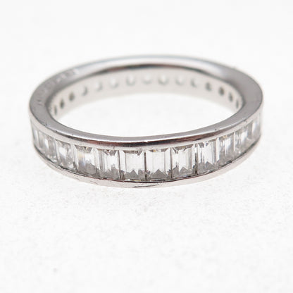 925 Sterling Silver Emerald-Cut C Z All Around Eternity Band Ring Size 10.25
