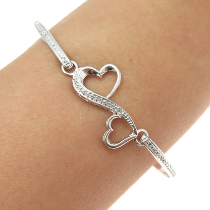 925 Sterling Silver Real Round-Cut Diamond Infinity Heart Bracelet 7"