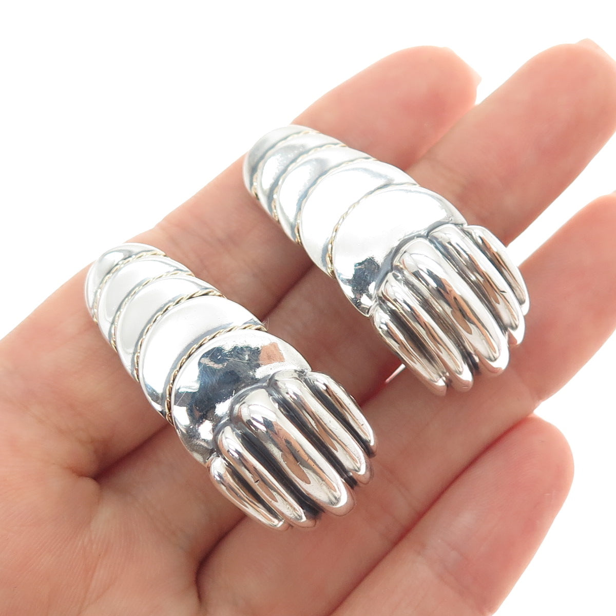 925 Sterling Silver & 14K Gold Vintage DND Artisan Modernist Clip On Earrings