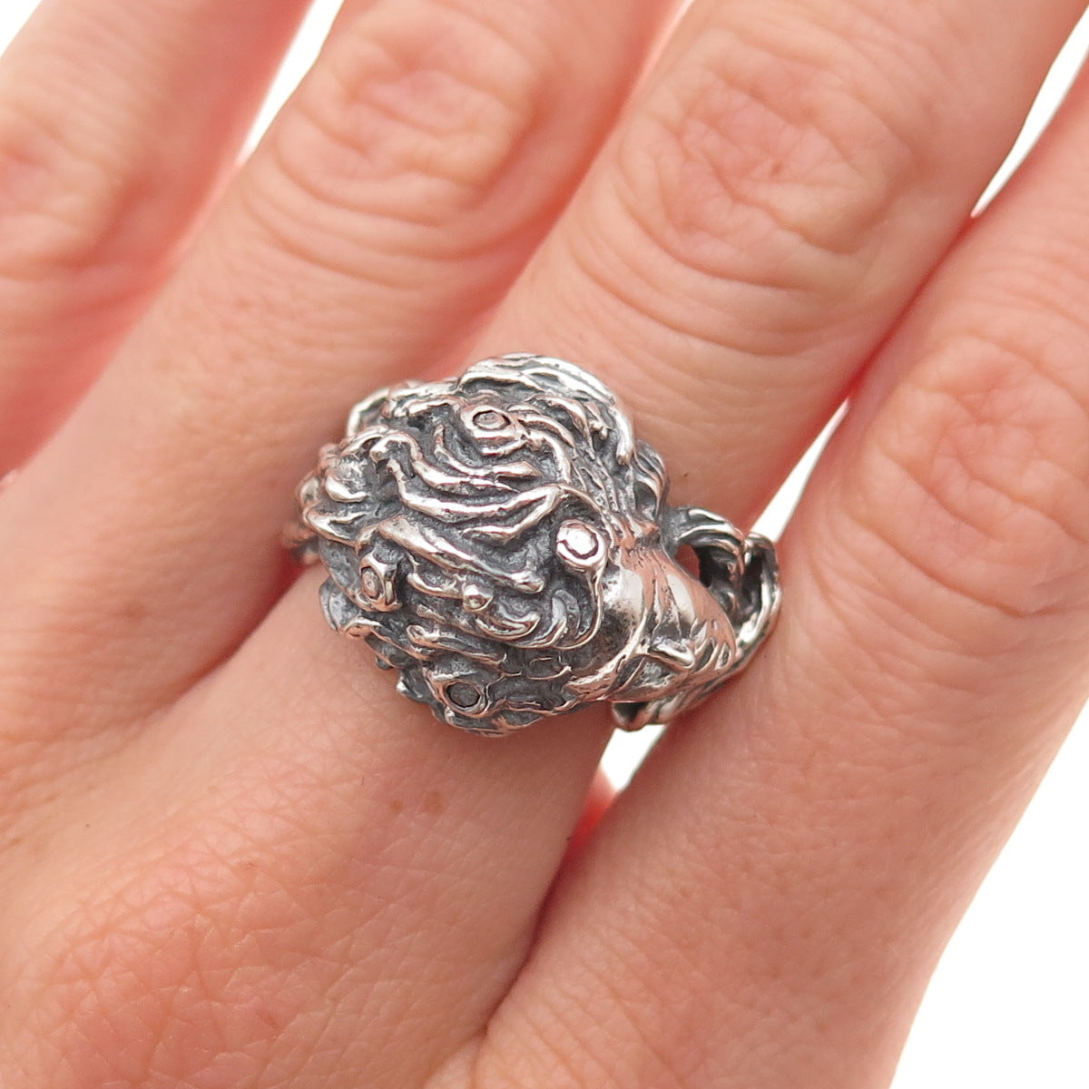 925 Sterling Silver Vintage Medusa Oxidized Ring Size 6