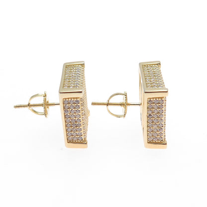 925 Sterling Silver Gold Plated Round-Cut C Z Square Stud Earrings