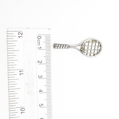 925 Sterling Silver Vintage Real Pearl Tennis Racket Tie Tack / Lapel Pin