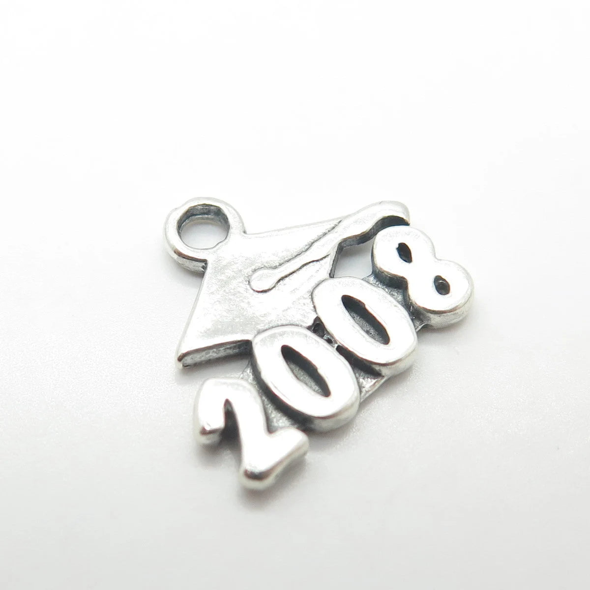 925 Sterling Silver Vintage "2008" Graduation Cap Charm Pendant