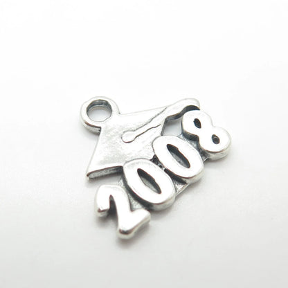 925 Sterling Silver Vintage "2008" Graduation Cap Charm Pendant