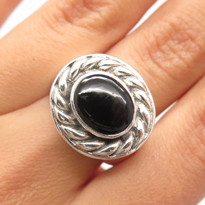 925 Sterling Silver Vintage Real Black Onyx Gemstone Twisted Ring Size 7.5
