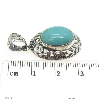 925 Sterling Silver Vintage Real Turquoise Laurel Floral Pendant