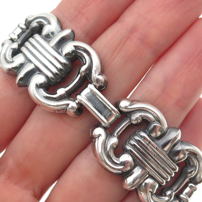925 Sterling Silver Antique Art Deco Fleur de Lis Oxidized Bracelet 7.25"