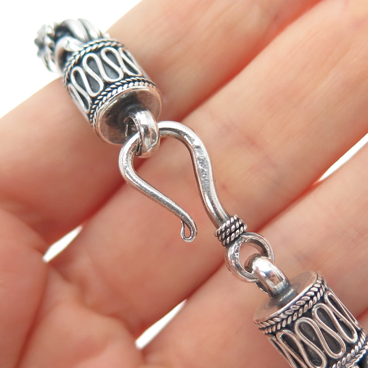 925 Sterling Silver Vintage Byzantine Link Oxidized Bracelet 7.25"