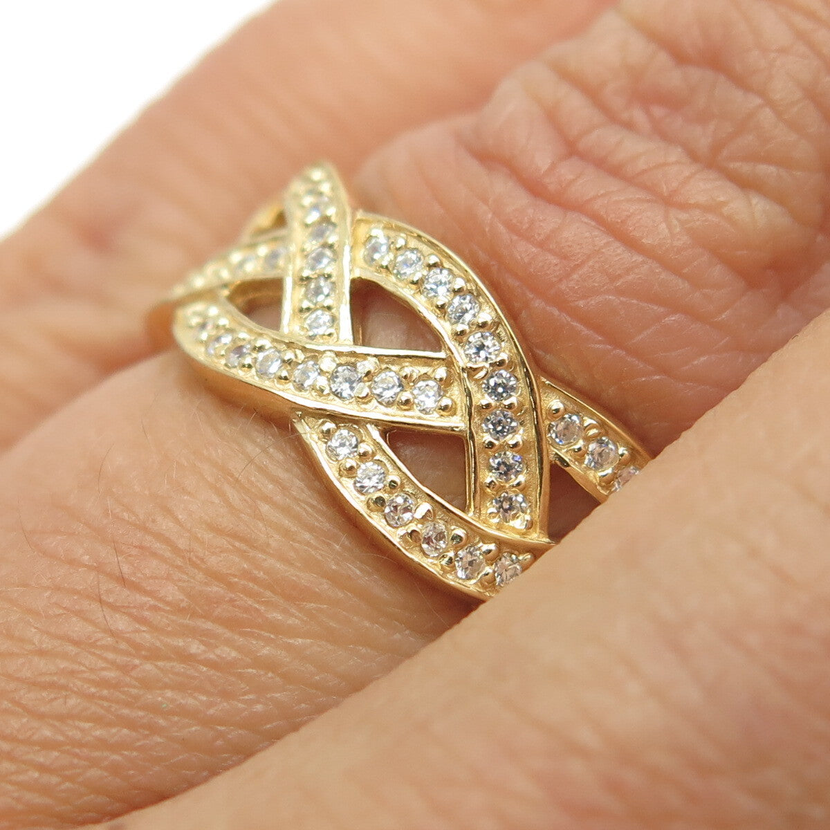 925 Sterling Silver Gold Plated Pave C Z Celtic Band Ring Size 6