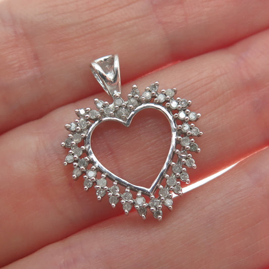 925 Sterling Silver Real Round-Cut Diamond Heart Minimalist Charm Pendant