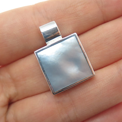 925 Sterling Silver Vintage Real MOP Square Slide Charm Pendant