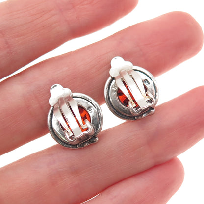 925 Sterling Silver Vintage Real Amber Oxidized Clip On Earrings