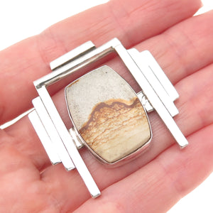 925 Sterling Silver Vintage Real Picture Jasper Modernist Slide Pendant