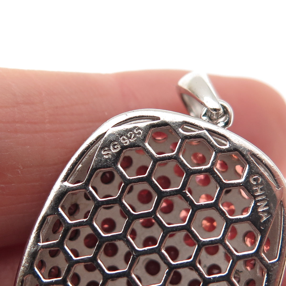 925 Sterling Silver Round-Cut Red C Z Charm Pendant