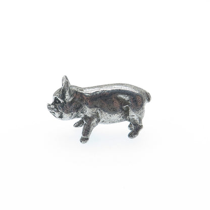 925 Sterling Silver Vintage Little Pig Oxidized 3D Miniature