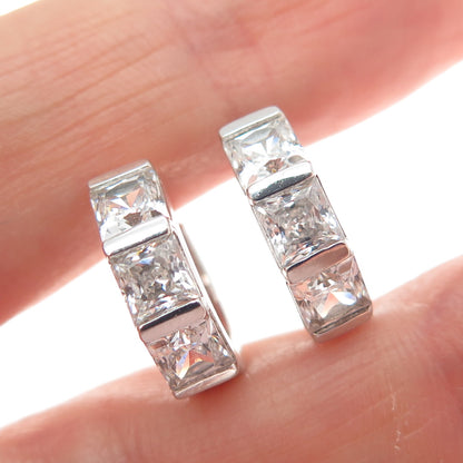 925 Sterling Silver Princess-Cut C Z Hoop Earrings