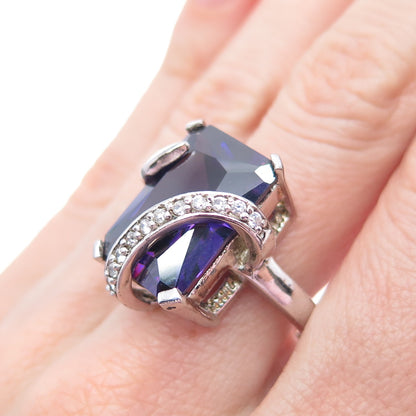 925 Sterling Silver Vintage Real Amethyst & C Z Ring Size 9.25