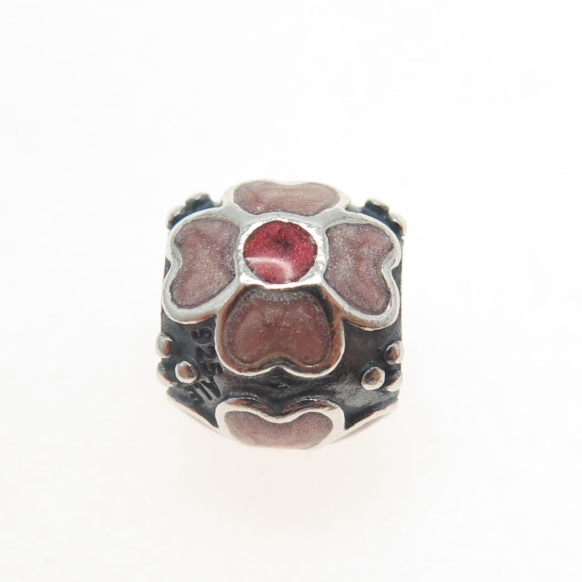 PANDORA 925 Sterling Silver Pink & Red Enamel Daisy Flower Bead Charm