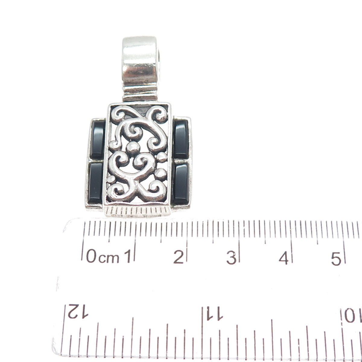 SIDNEY EVAN Sterling Silver Vintage Real Black Onyx Swirl Floral Charm Pendant
