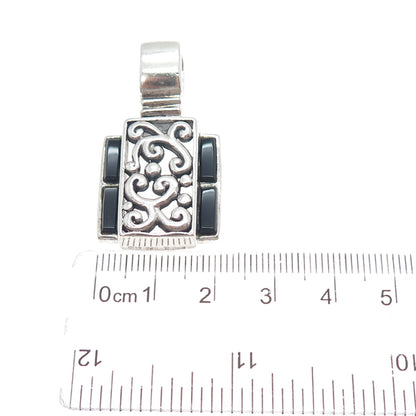 SIDNEY EVAN Sterling Silver Vintage Real Black Onyx Swirl Floral Charm Pendant