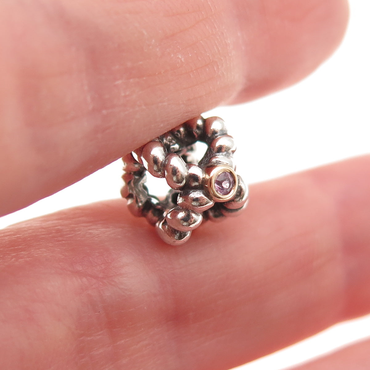 Pandora Sterling Silver & Gold Accent Real Pink Topaz Binding Beauty Slide Charm