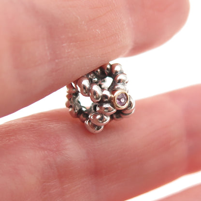 Pandora Sterling Silver & Gold Accent Real Pink Topaz Binding Beauty Slide Charm
