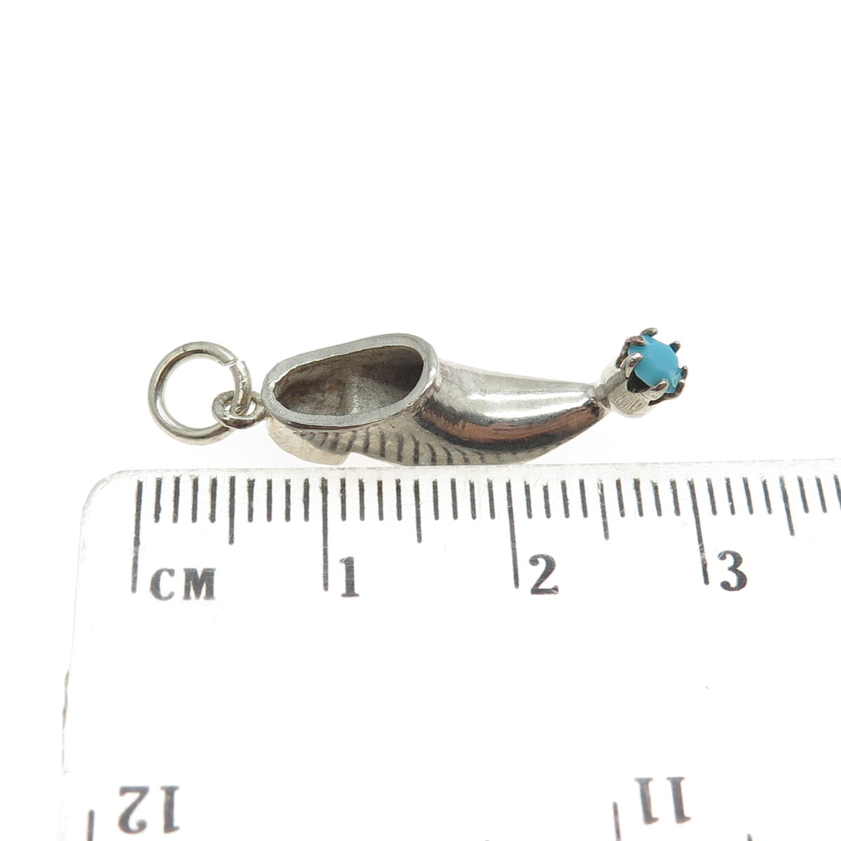 950 Silver Vintage Real Turquoise Gem Turkish Shoe Charm Pendant