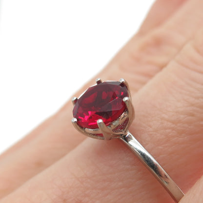 DAZZLERS 925 Sterling Silver Round-Cut Nano Red Garnet Ring Size 8