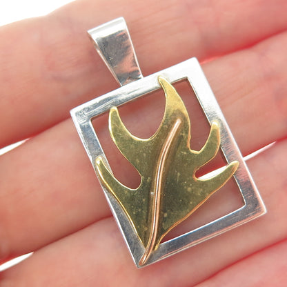 925 Sterling Silver 2-Tone Vintage Oak Leaf Pendant