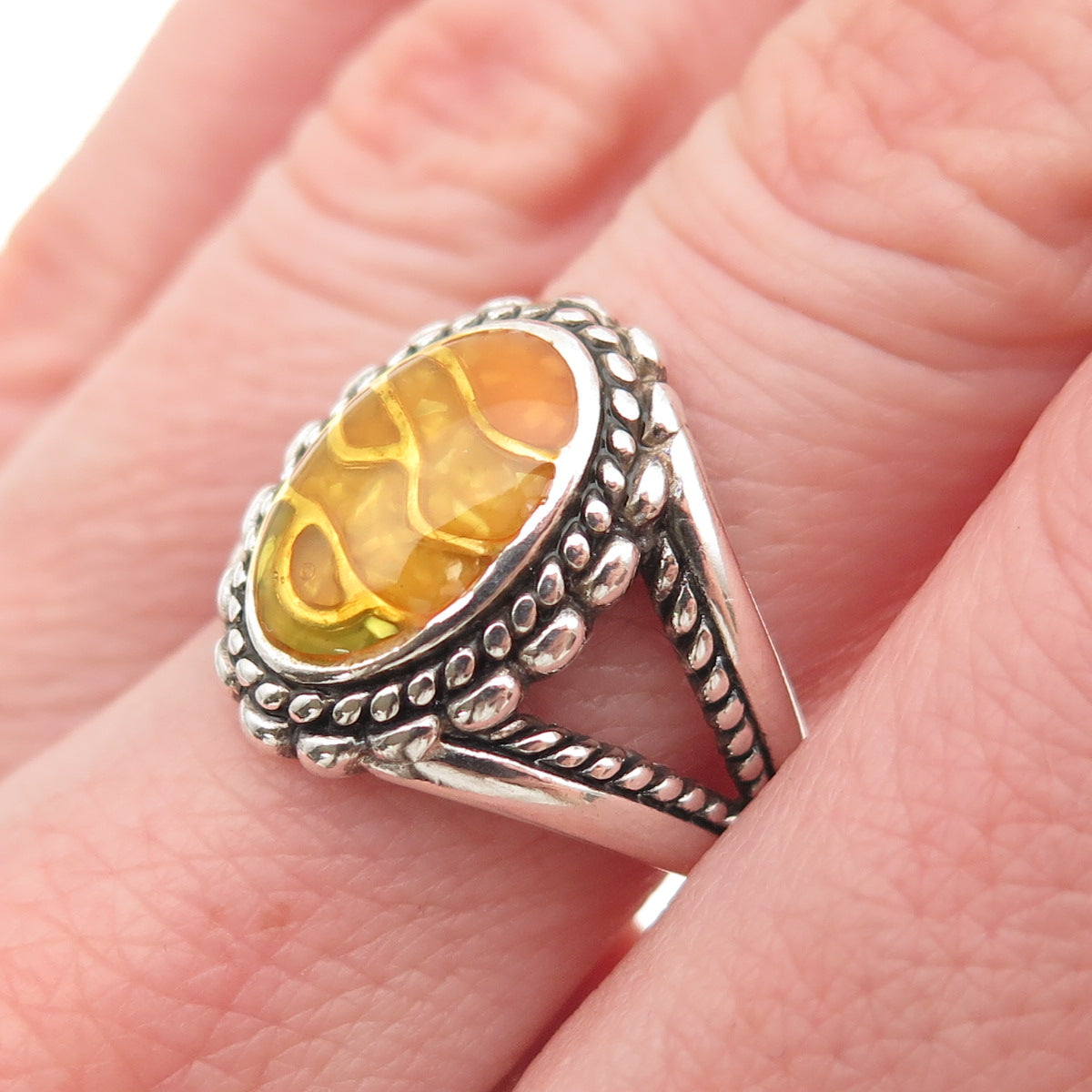 Carolyn Pollack Old Pawn Sterling Silver Vintage MOP Inlay Tribal Ring Size 7
