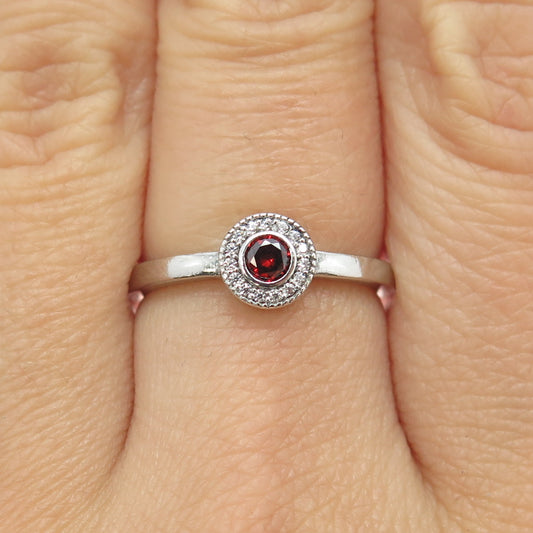 925 Sterling Silver White & Red C Z Ring Size 7