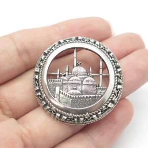 800 Silver Vintage Egypt Islamic Mosque Round Pin Brooch