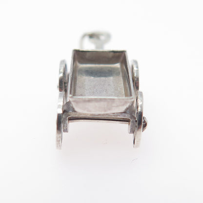 925 Sterling Silver Antique Wheelbarrow Gardening Minimalist 3D Charm Pendant