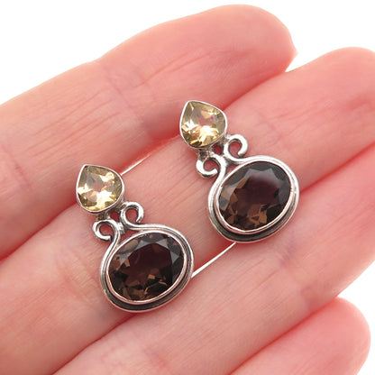 SX Sally C 925 Sterling Silver Vintage Real Smoky Quartz & Citrine Earrings