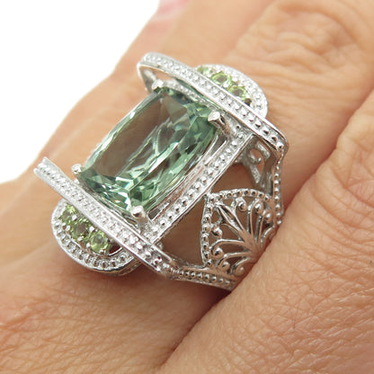 CHUCK CLEMENCY 925 Sterling Silver Real Green Topaz & Peridot Ring Size 8