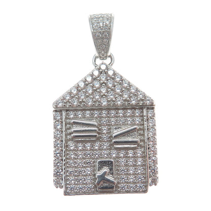 925 Sterling Silver Round-Cut Shaped C Z Abandoned Ghost House Pendant