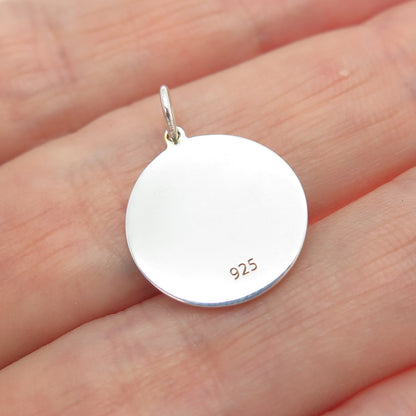 925 Sterling Silver Pink Enamel Belle Rose Round Tag Minimalist Charm Pendant