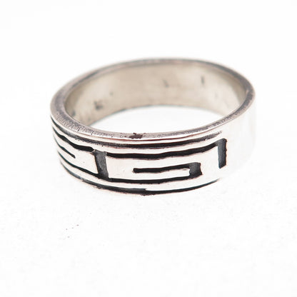 925 Sterling Silver Vintage Greek Maze Oxidized Band Ring Size 8.25