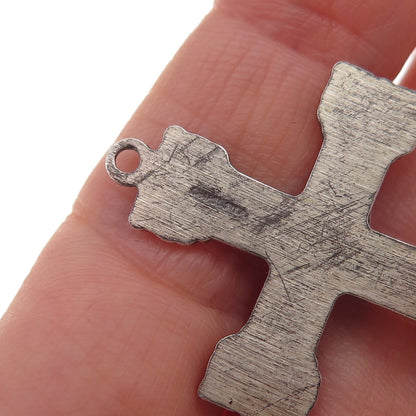 Chapel 925 Sterling Silver Antique Art Deco Crucifix Cross Oxidized Pendant