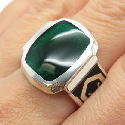 925 Sterling Silver Vintage Enamel Runic Ring Size 10