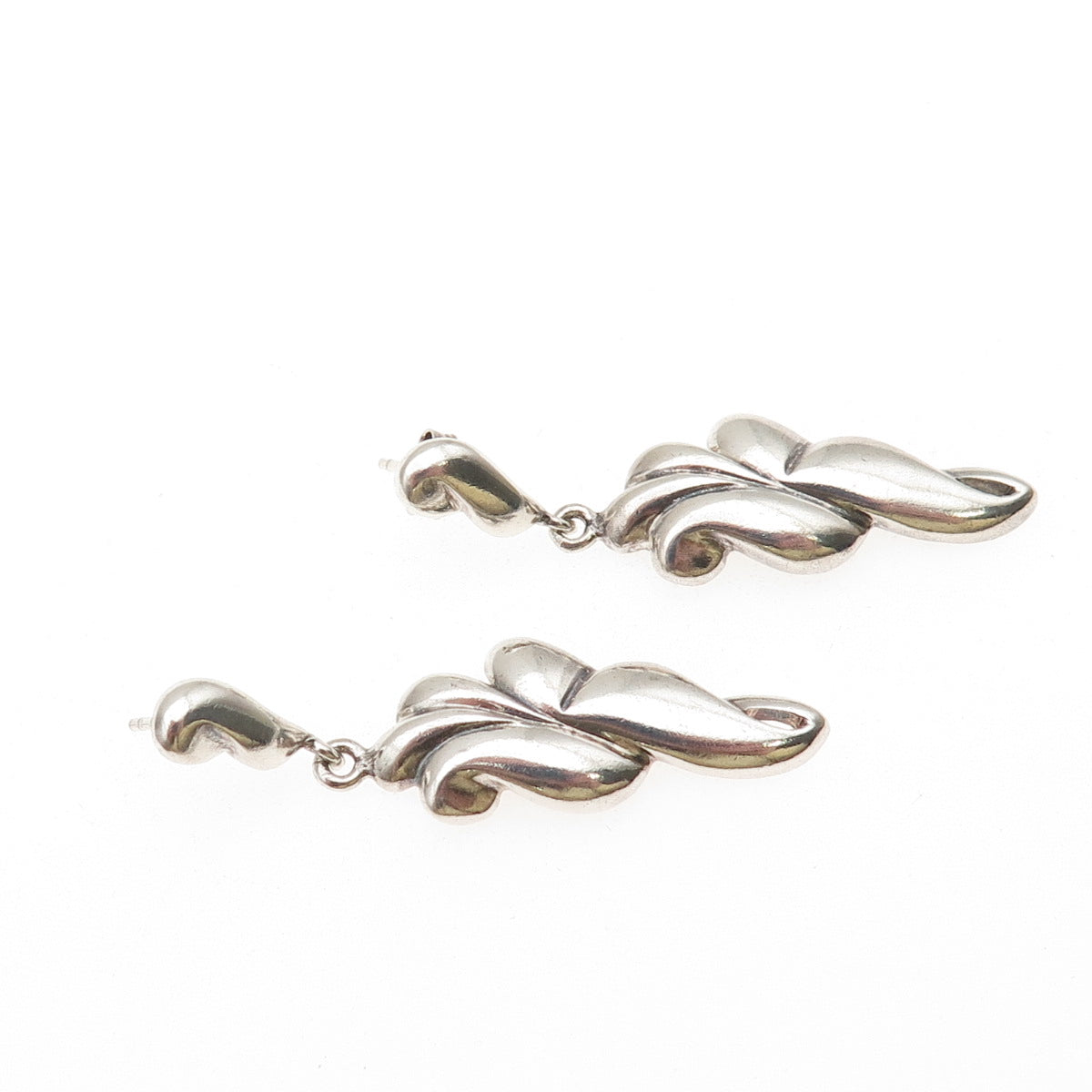 925 Sterling Silver Vintage Modernist Floral Dangle Earrings