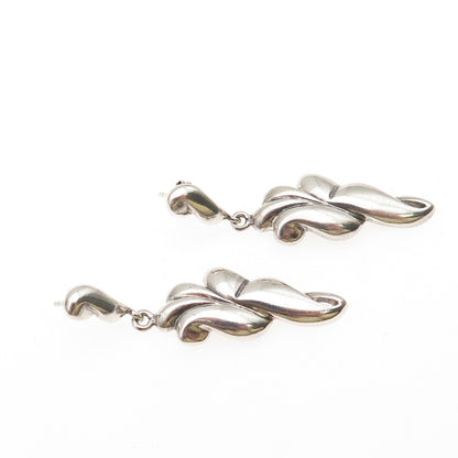 925 Sterling Silver Vintage Modernist Floral Dangle Earrings