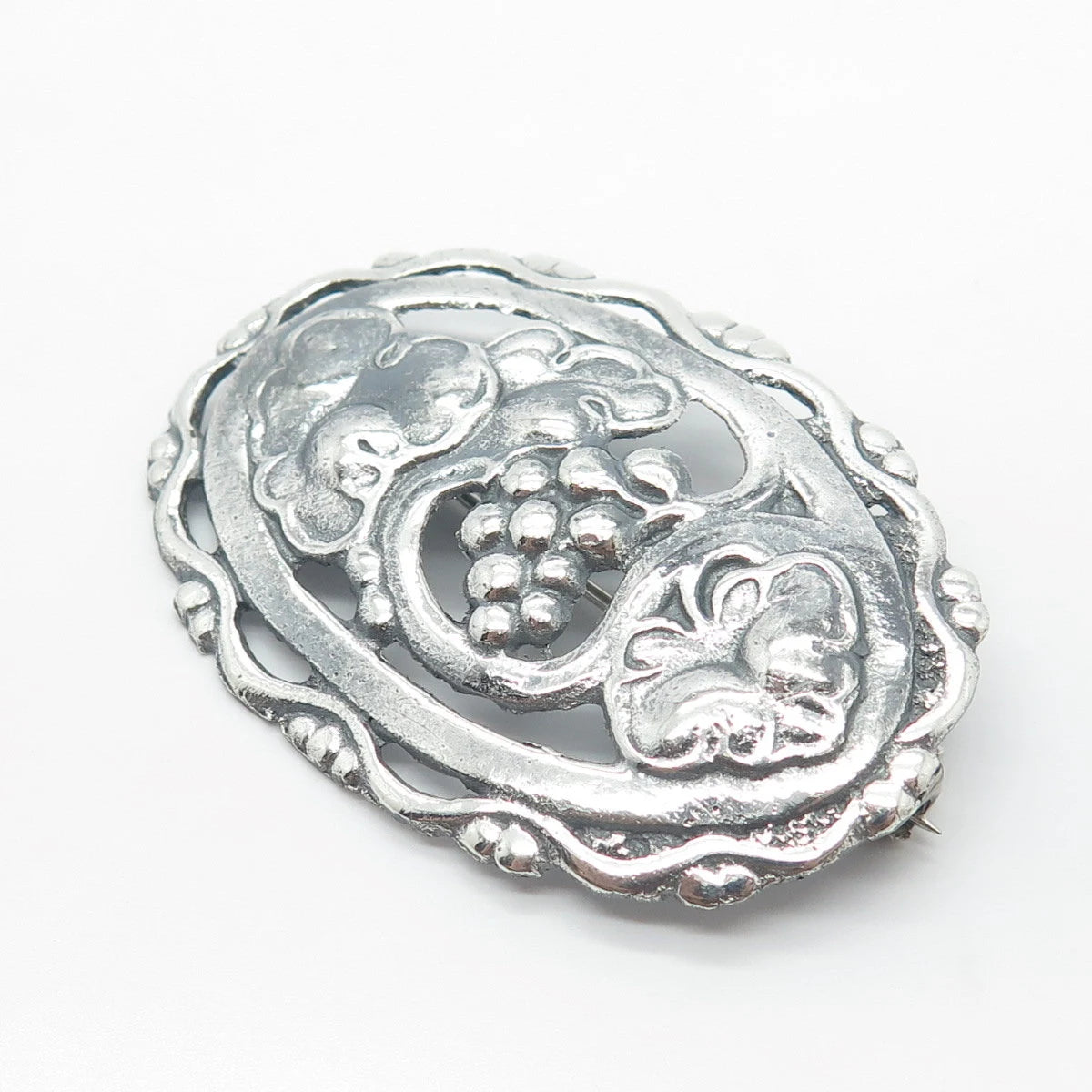 925 Sterling Silver Vintage Ornate Oval Pin Brooch