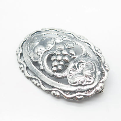 925 Sterling Silver Vintage Ornate Oval Pin Brooch