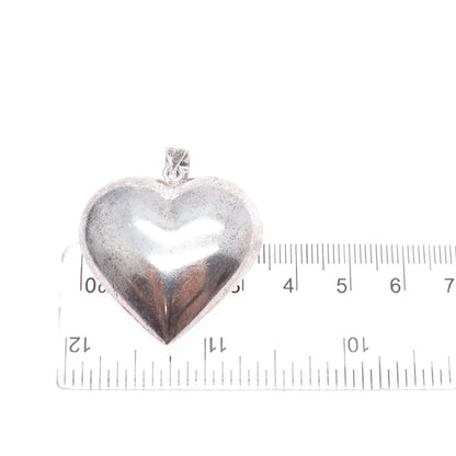 925 Sterling Silver Vintage Puffy Heart Oxidized Charm Pendant